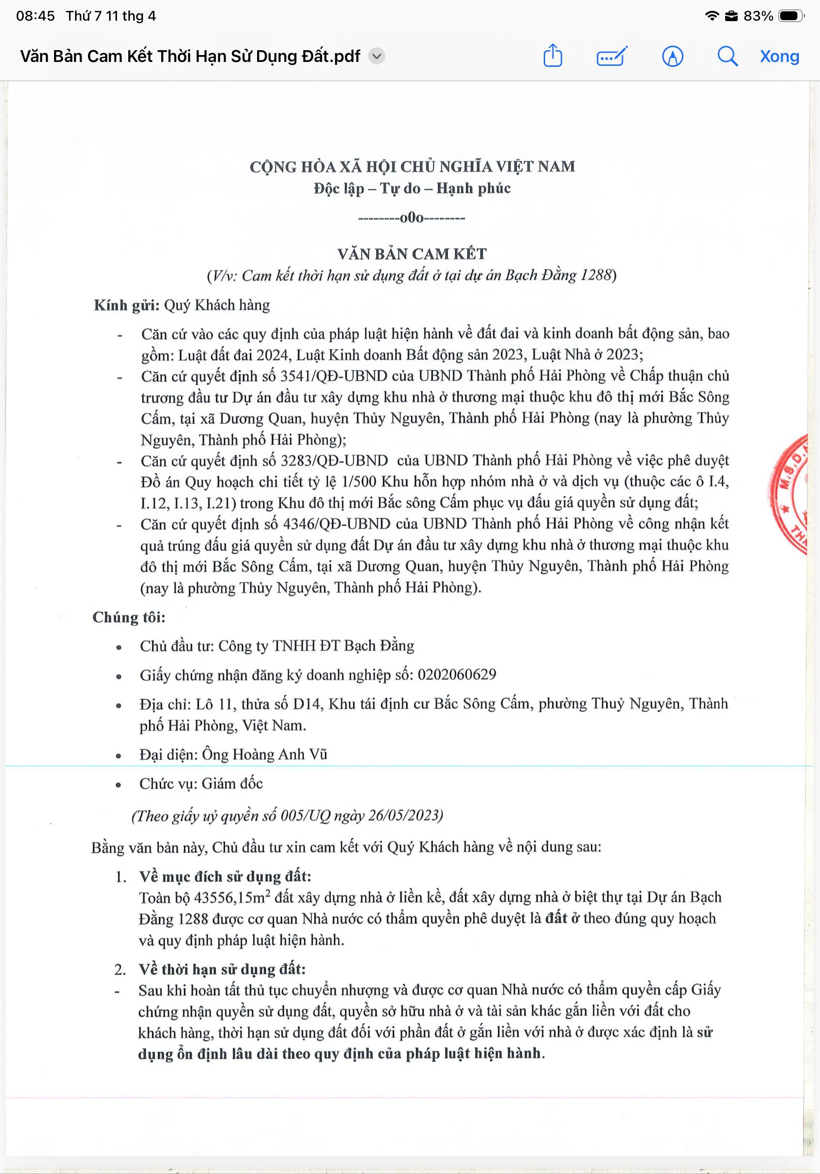 Sở hữu lâu dài tại Bạch Đằng 1288